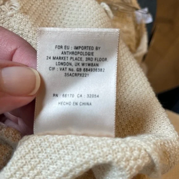 ANTHROPOLOGIE Knitted & Knotted Ivory Cardigan Felt Leaf Cashmere Cotton NWT - Picture 12 of 16